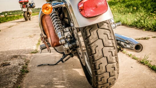 Close up of the back tire of a motorcycle