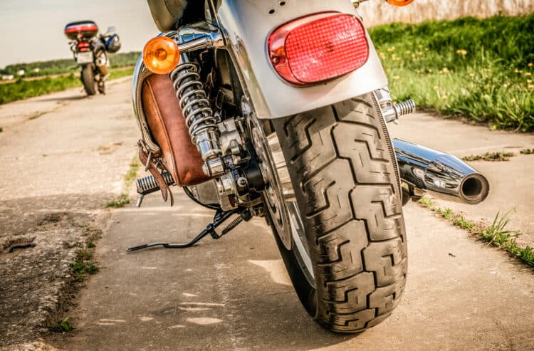 Close up of the back tire of a motorcycle