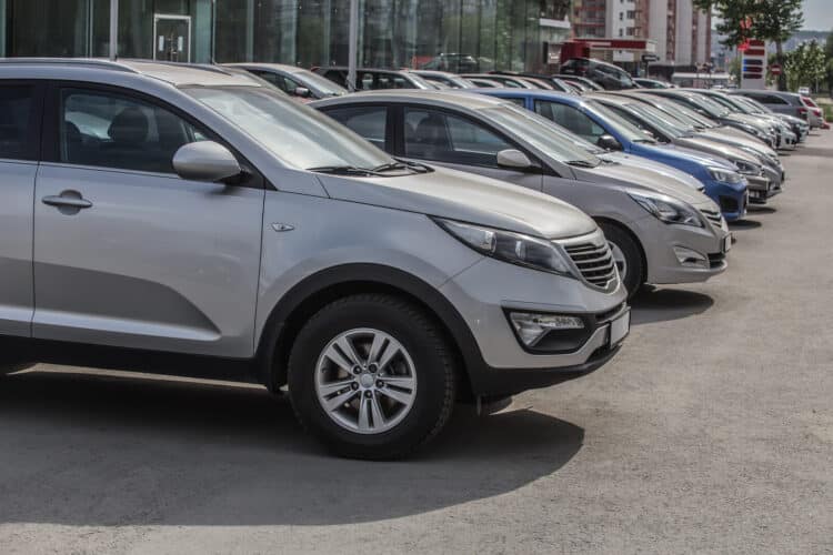 Cars for sale on a dealer lot