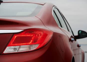 Close up of taillight on a red car