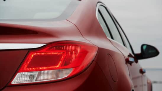 Close up of taillight on a red car