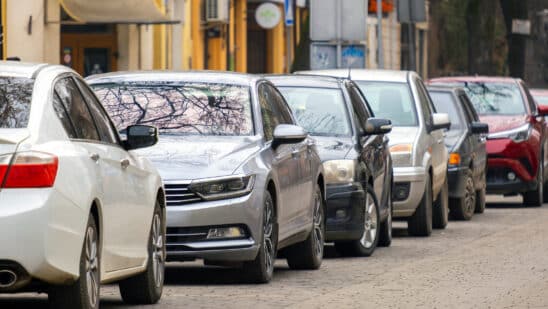 Cars parked along the side of the road
