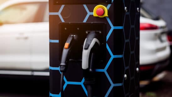 Close up of an EV charging station