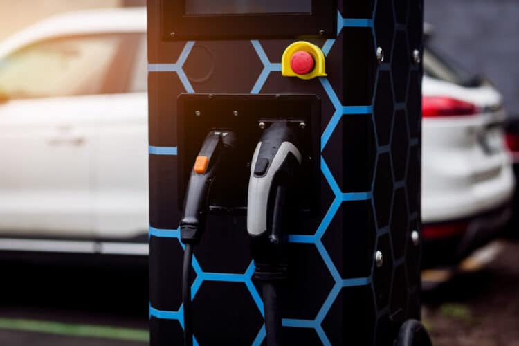 Close up of an EV charging station