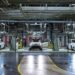 Automobiles in the quality control inspection area at the Toyota Motor Manufacturing plant