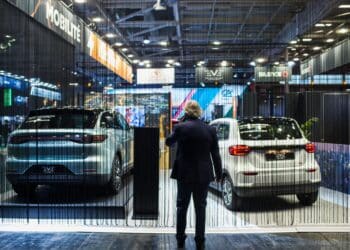 A Leapmotor C11 electric SUV, left, and a Leapmotor TO3 electric mini car on the opening day of the Paris Motor Show in Paris, France, on Monday, Oct. 17, 2022. The auto industry -- a slice of it at least -- converges in France this week for the biennial Paris Motor Show, also known as the Mondial de l'automobile.