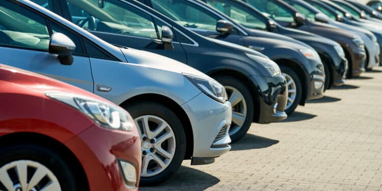 Row of used cars. rental or automobile sale services at dealer place