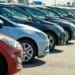Row of used cars. rental or automobile sale services at dealer place