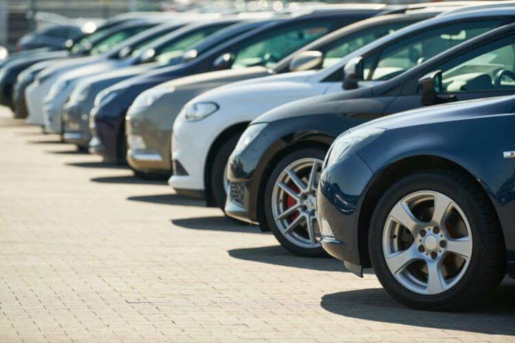 Row of used cars. rental or automobile sale services at dealer place