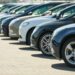 Row of used cars. rental or automobile sale services at dealer place