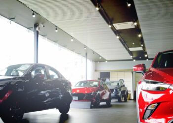 cars in dealership showroom