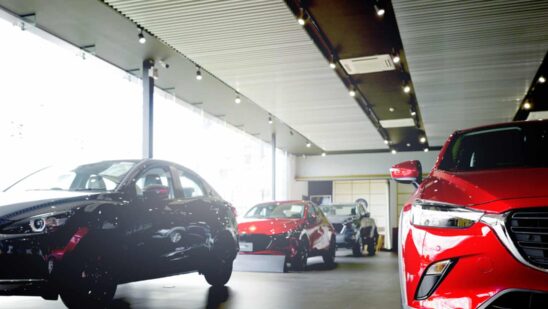 cars in dealership showroom