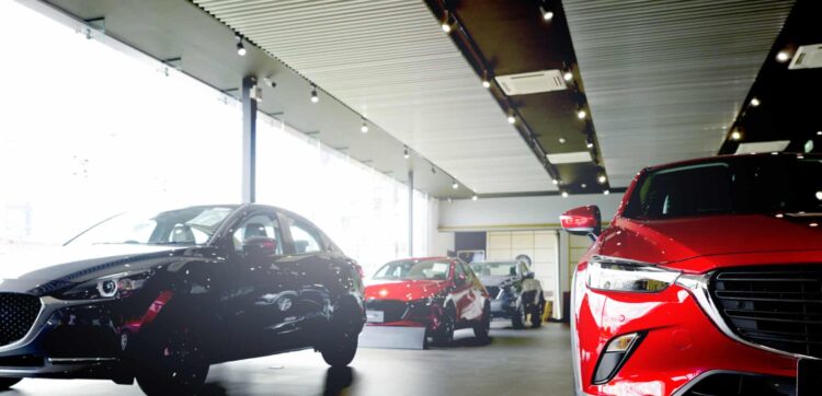 cars in dealership showroom