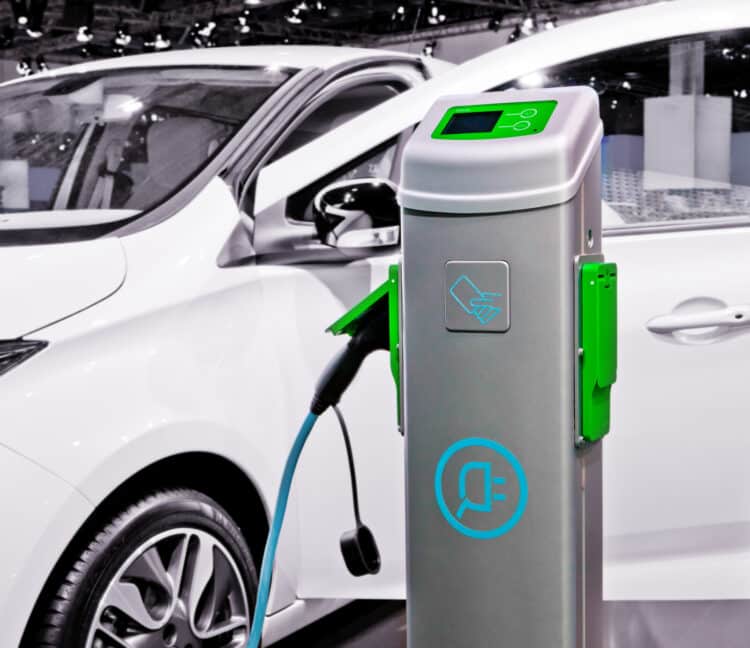 Plug-in electric car being charged.