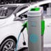 Plug-in electric car being charged.
