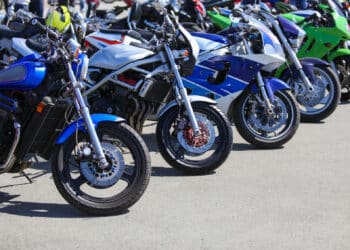 Powerful motorcycles on parking