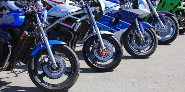 Powerful motorcycles on parking