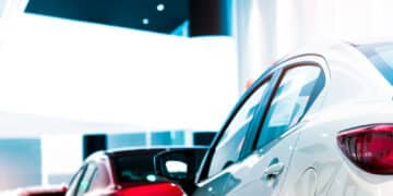 New vehicles in a dealer showroom
