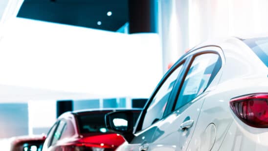 New vehicles in a dealer showroom