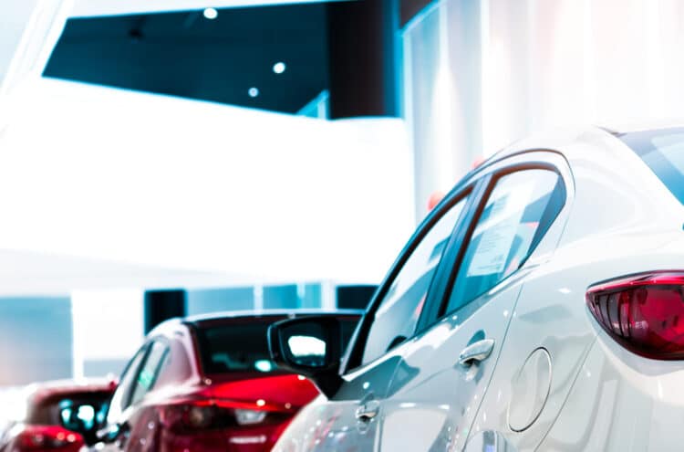 New vehicles in a dealer showroom
