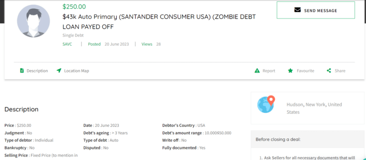 Screenshot of Debtcatcher.com zombie debt ad