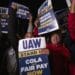 Supporters cheer as UAW members go on strike at the Ford Michigan Assembly Plant in Wayne, Michigan, on Sept. 15.