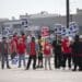 United Auto Workers members strike at the Ford Michigan Assembly Plant in Wayne, Michigan.