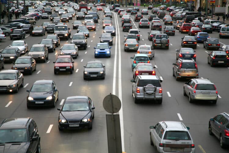Cars stuck in traffic on the road