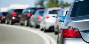 Cars in a tourist jam