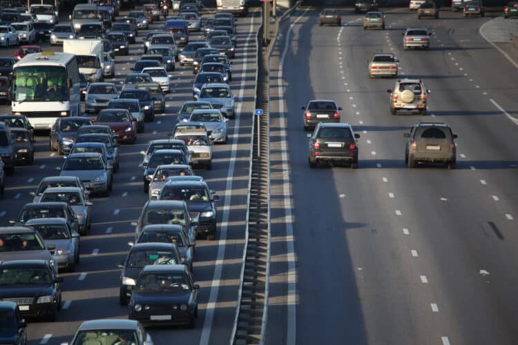 Cars on a busy highway