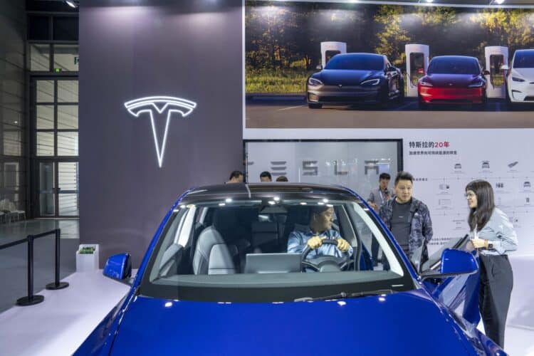 A Model Y car at the Teslas booth during the World Internet of Things Exposition in Wuxi, China.