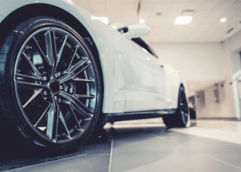 Car inside a dealership showroom