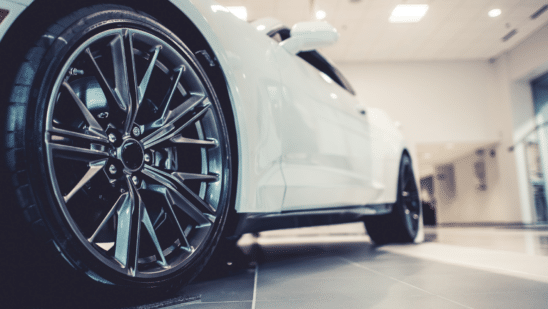 Car inside a dealership showroom