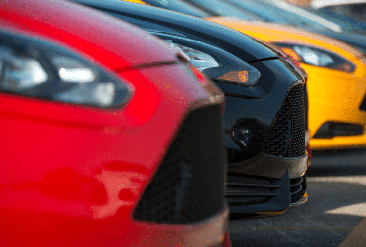 Cars on a dealer lot