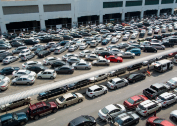 Cars in a giant parking lot