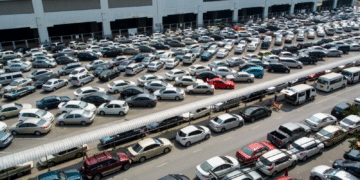 Cars in a giant parking lot