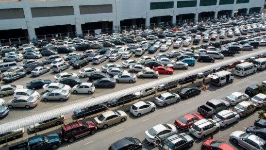 Cars in a giant parking lot