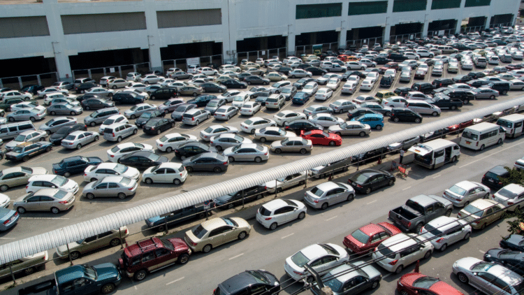 Cars in a giant parking lot