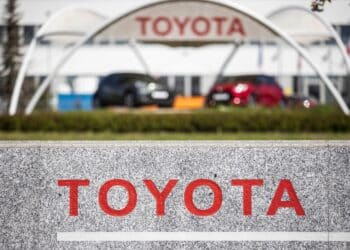 Signage on the exterior of the Toyota Motor Manufacturing Czech Republic s.r.o. plant in Kolin, Czech Republic