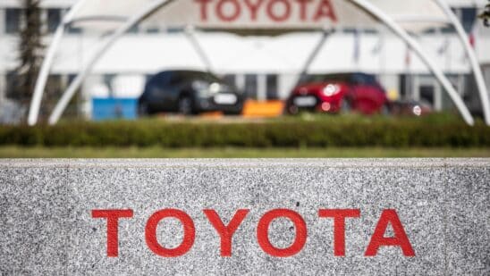 Signage on the exterior of the Toyota Motor Manufacturing Czech Republic s.r.o. plant in Kolin, Czech Republic