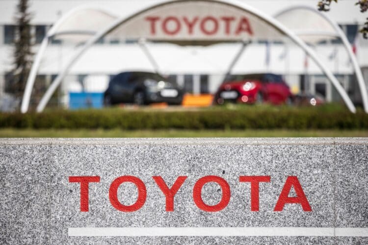 Signage on the exterior of the Toyota Motor Manufacturing Czech Republic s.r.o. plant in Kolin, Czech Republic