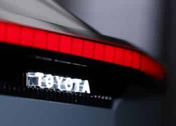 Illuminated signage on a Toyota Motor Corp. FT-3e electric vehicle