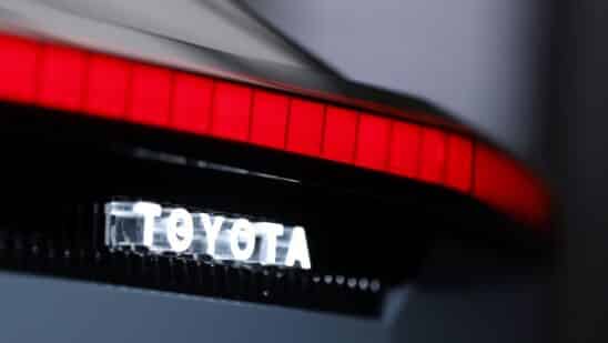 Illuminated signage on a Toyota Motor Corp. FT-3e electric vehicle