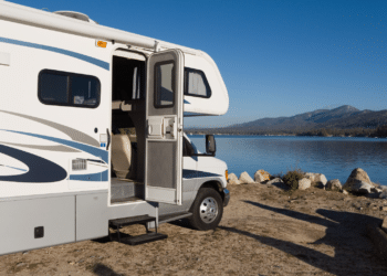 RV sitting by the water