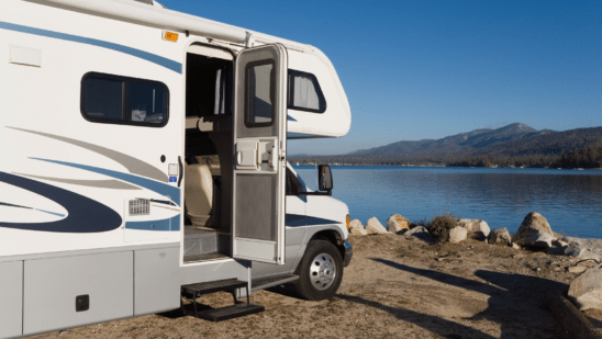 RV sitting by the water