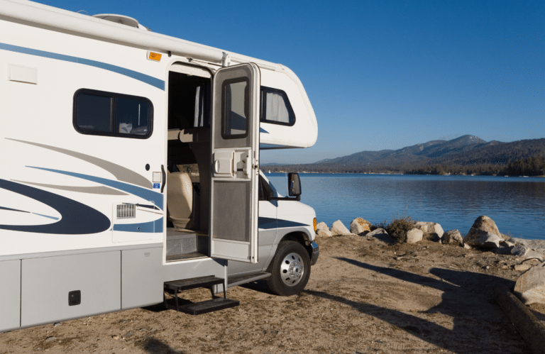 RV sitting by the water
