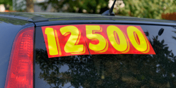 Car with a price sticker on the back window