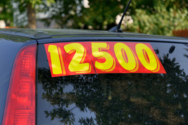 Car with a price sticker on the back window