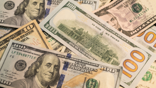 Close up of money spread out