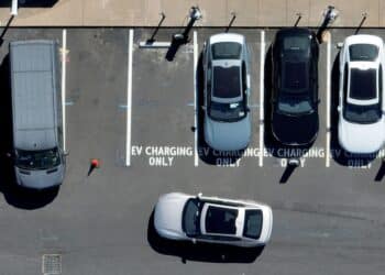 overhead shot car parking lot